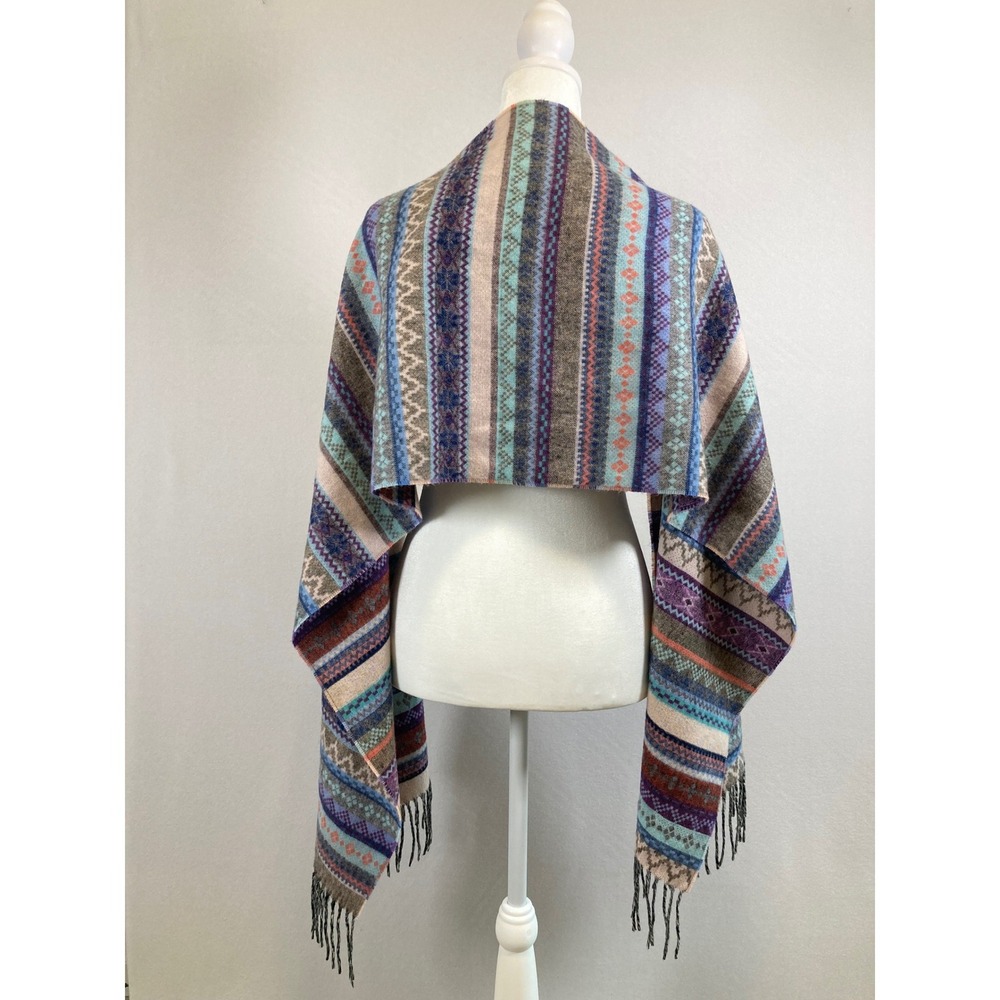Boho Fair Isle Womens Multicolor Geometric Colorful Fringe Pashmina Scarf